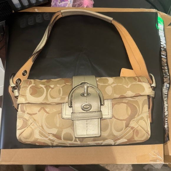 Coach Beige and Gold Shoulder Bag - Picture 1 of 9
